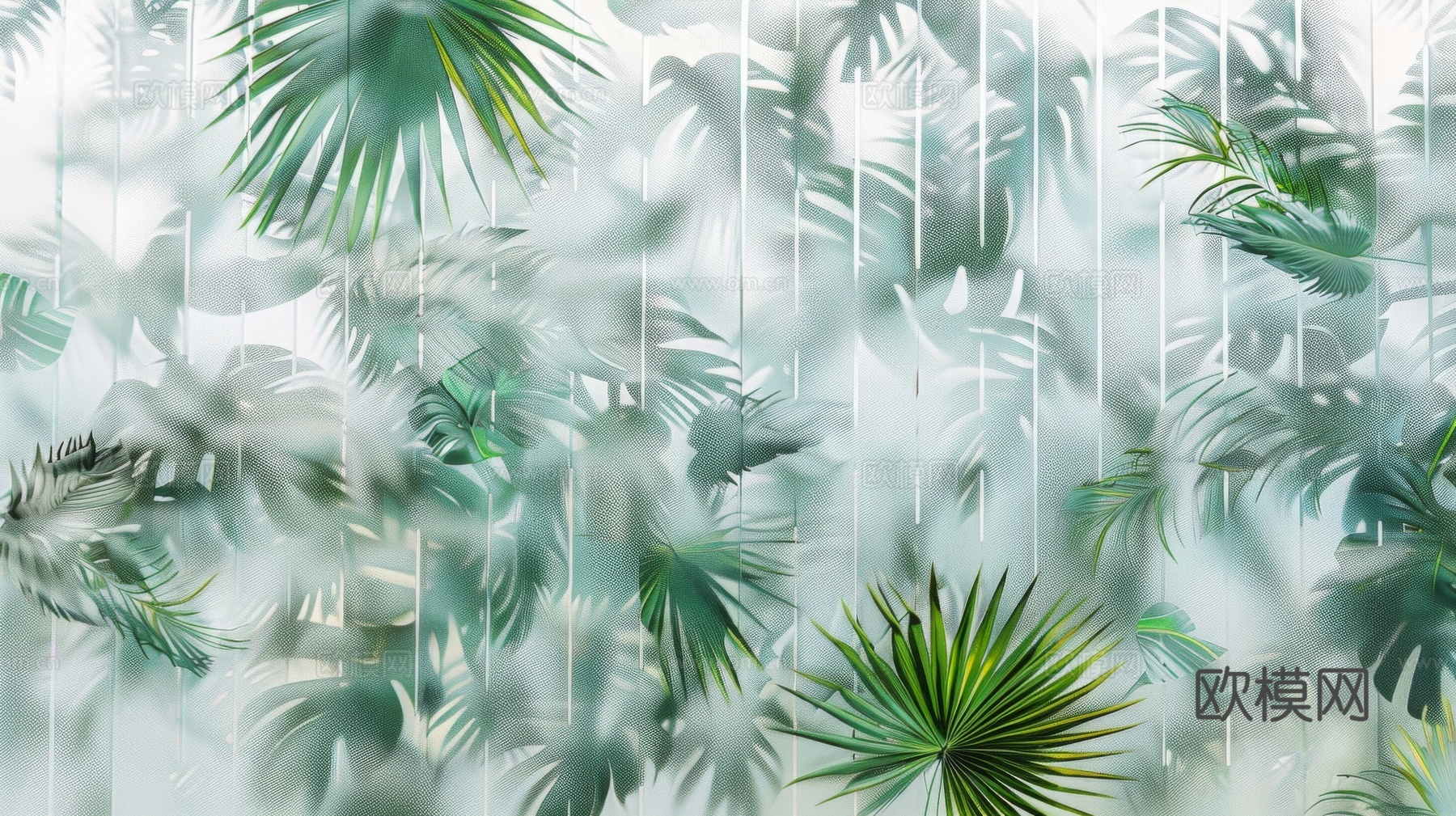 夹丝磨砂玻璃幕墙植物隔断下载（渲染图7）