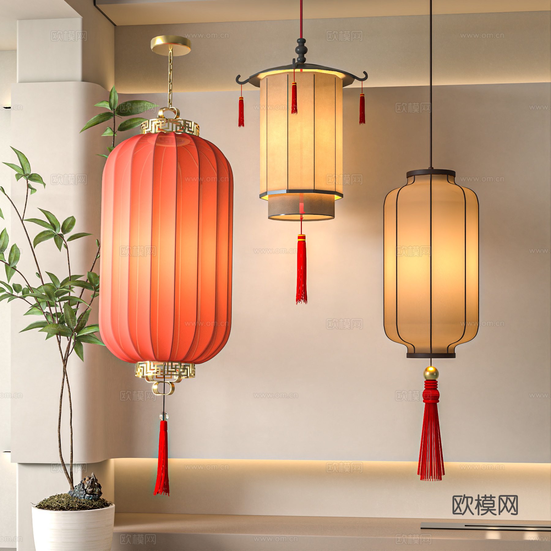 侘寂风灯笼3d模型