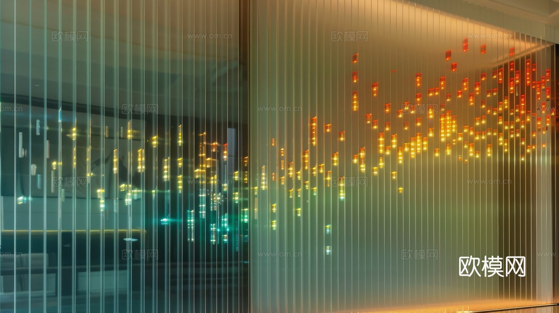 夹丝艺术玻璃幕墙隔断下载（渲染图2）