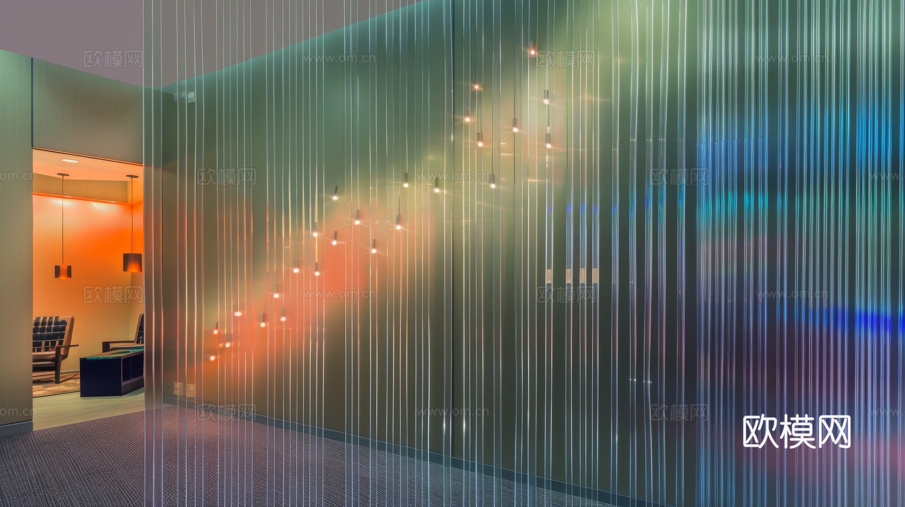 夹丝艺术玻璃幕墙隔断下载（渲染图7）