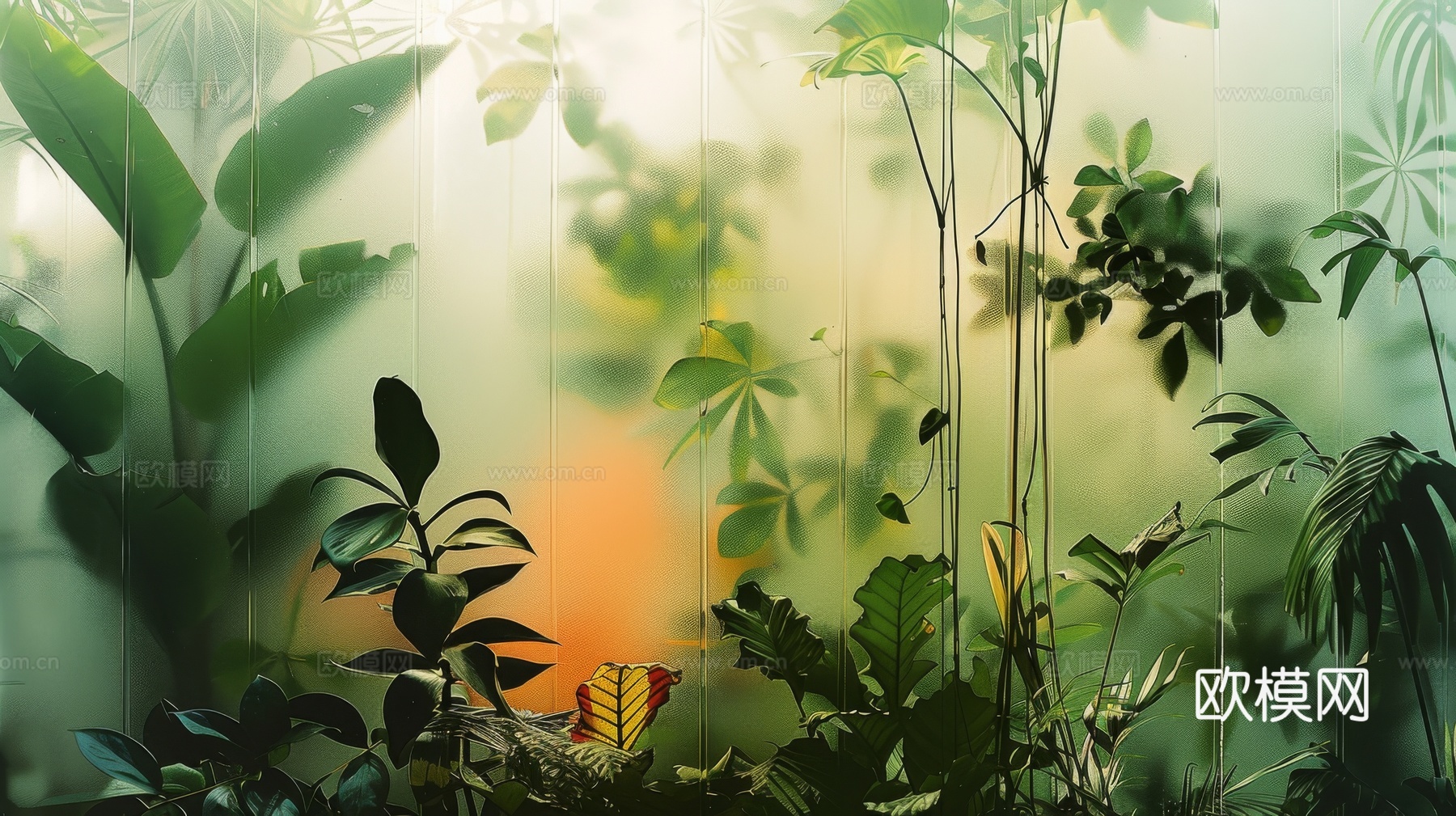 夹丝磨砂玻璃幕墙植物隔断