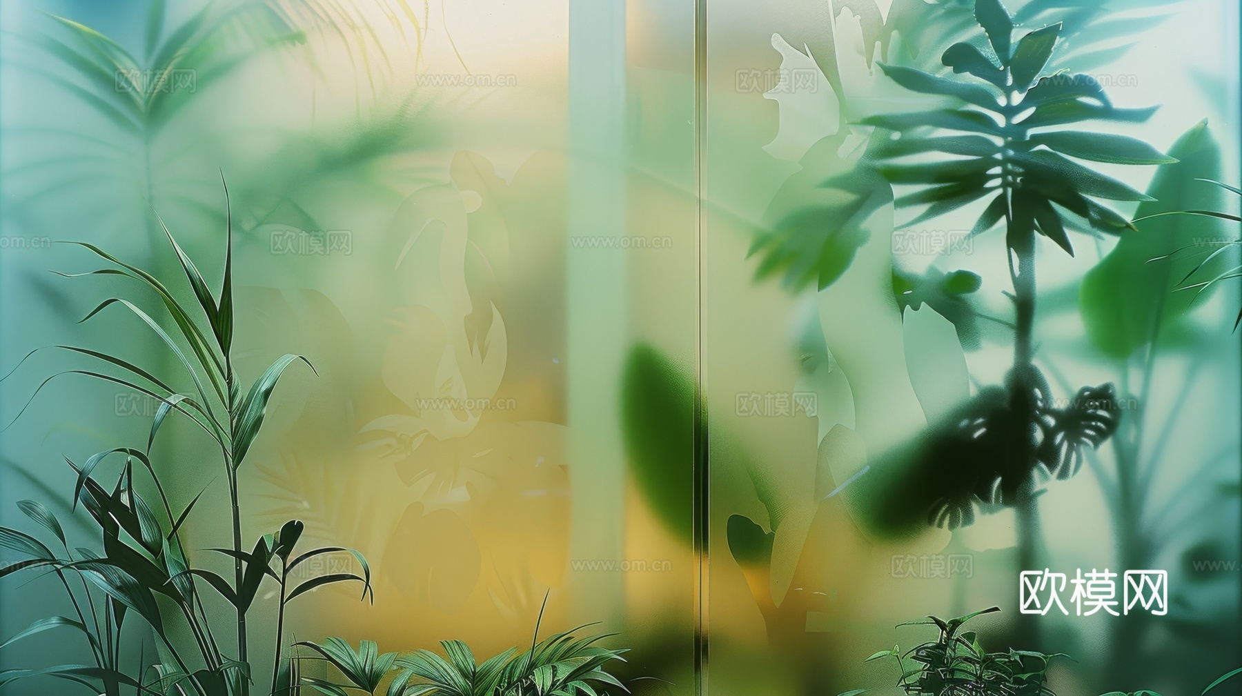 夹丝磨砂玻璃幕墙植物隔断