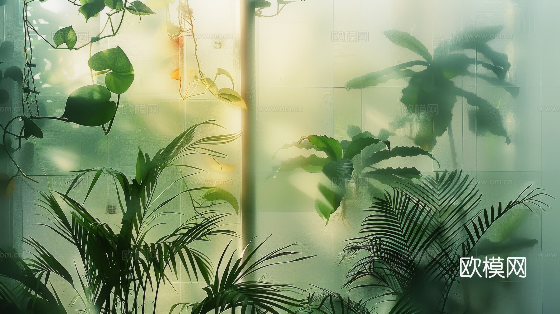 夹丝磨砂玻璃幕墙植物隔断