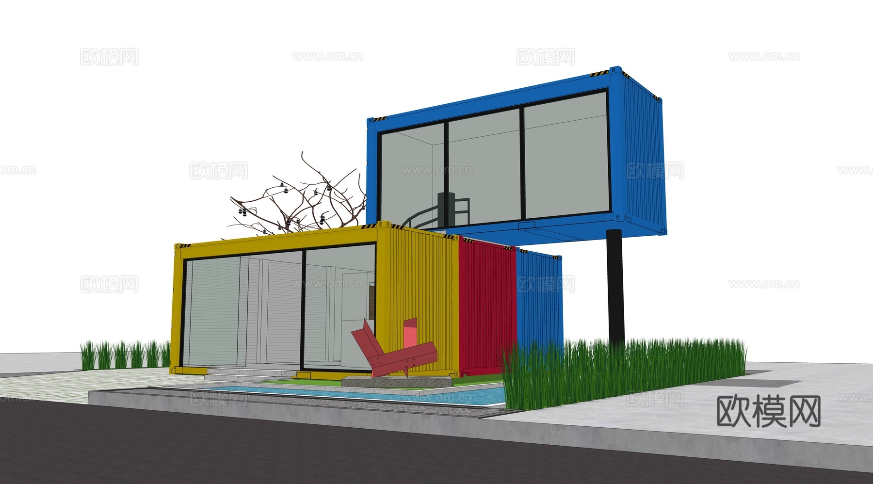 集装箱建筑 集装箱休息驿站 临时建筑su模型