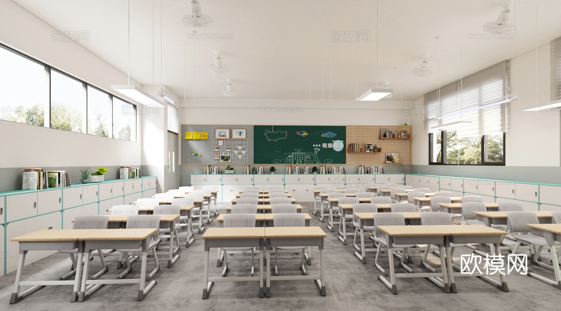 普通教室 学生课桌椅 中小学普通教室3d模型