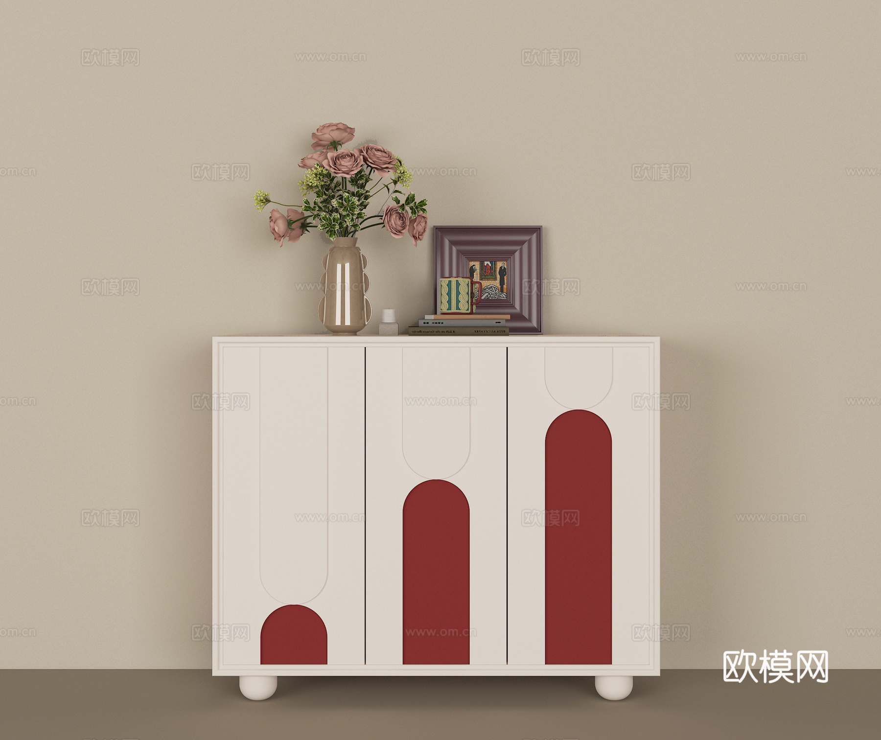 现代奶油风端景柜3d模型