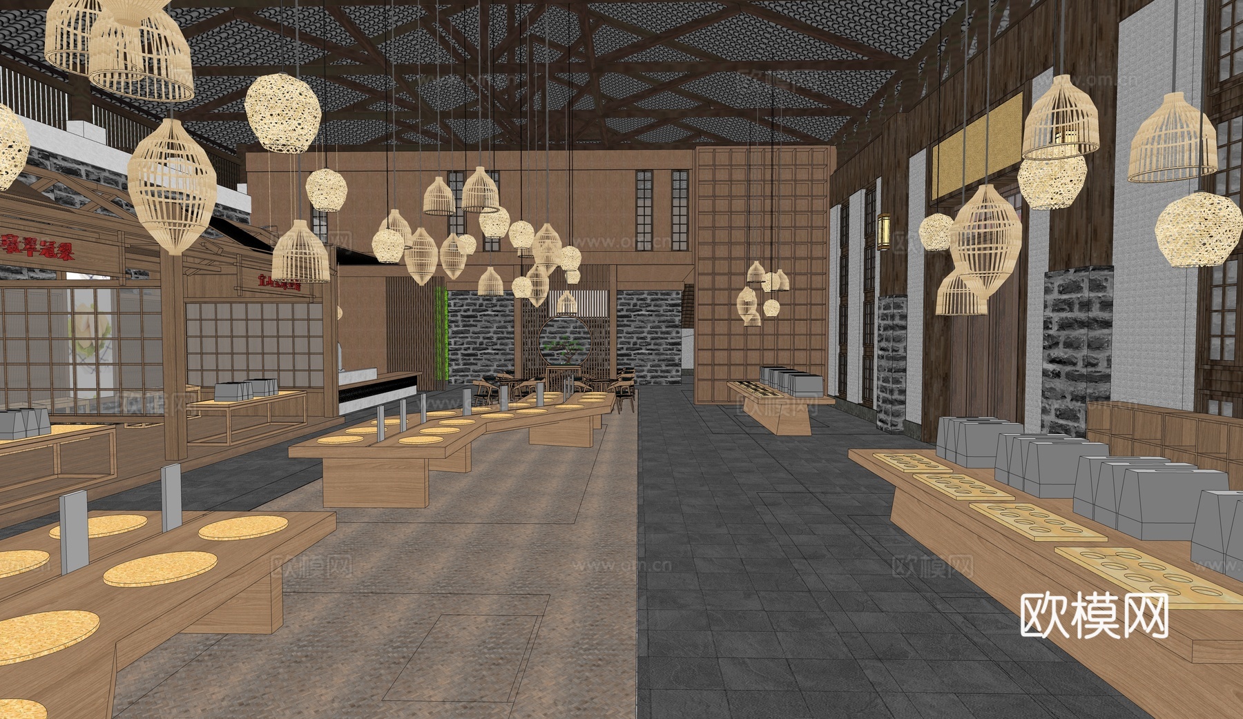 中式民宿驿站 休息站 餐馆su模型