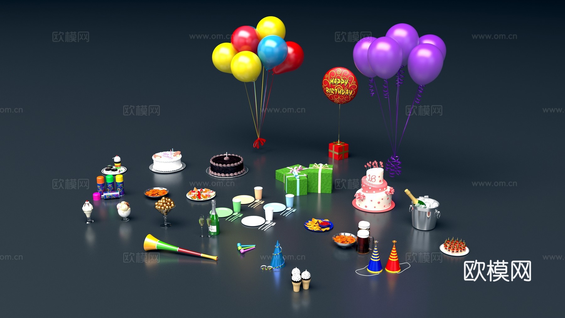 生日派对用品3d模型