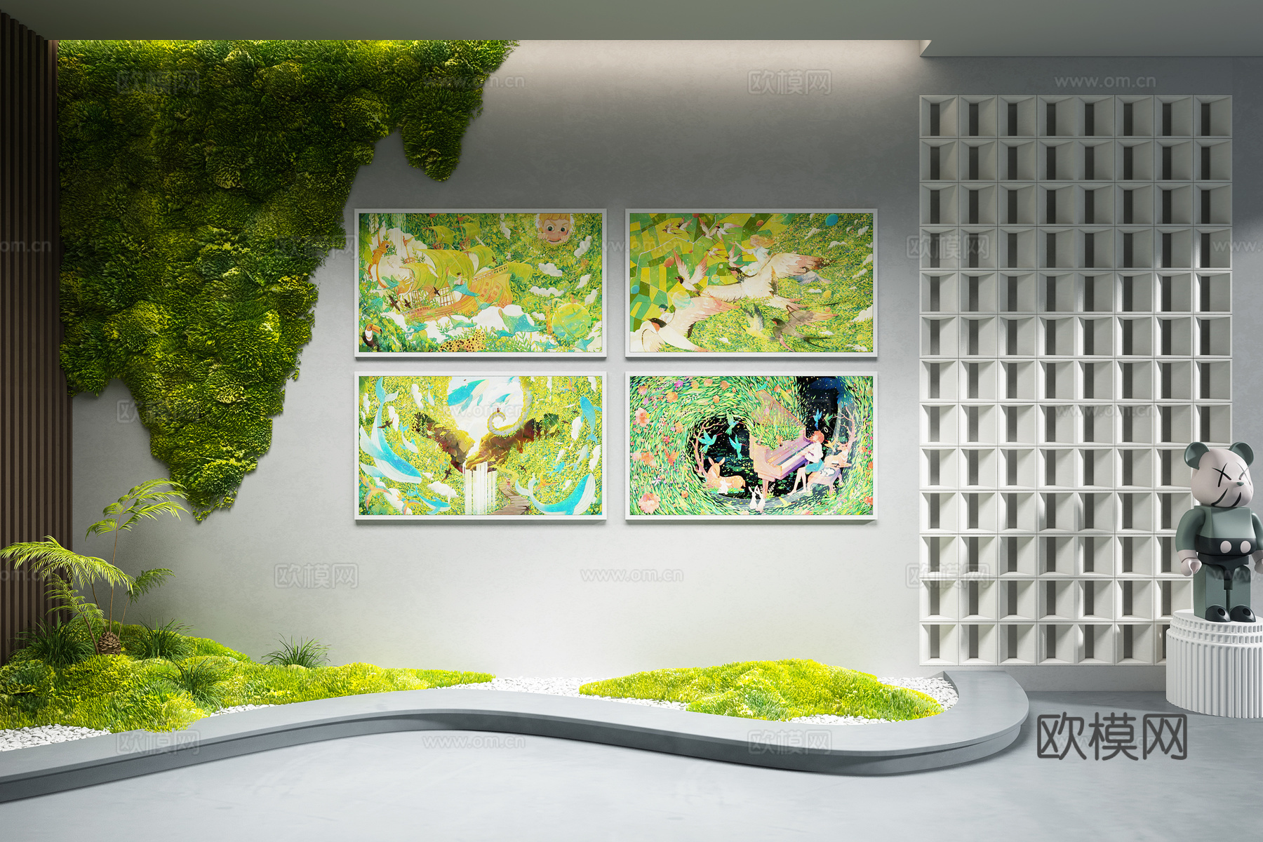 休闲区 苔藓墙 背景墙 装饰3d模型