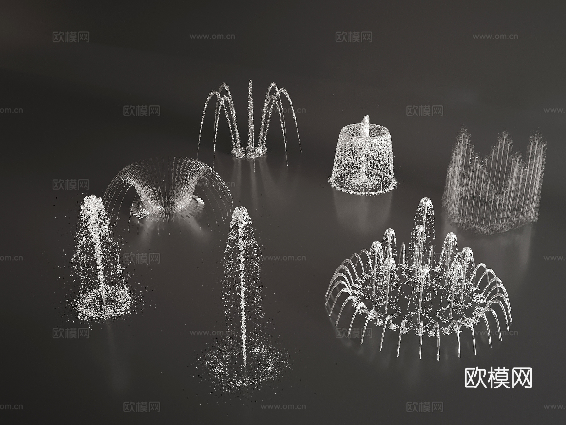 喷泉 现代喷泉水景 涌泉 水花3d模型