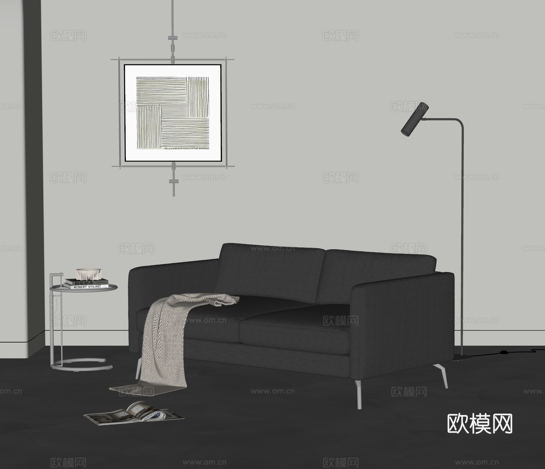 CASSINA 现代双人沙发 皮沙发 简约 包豪斯 挂画su模型