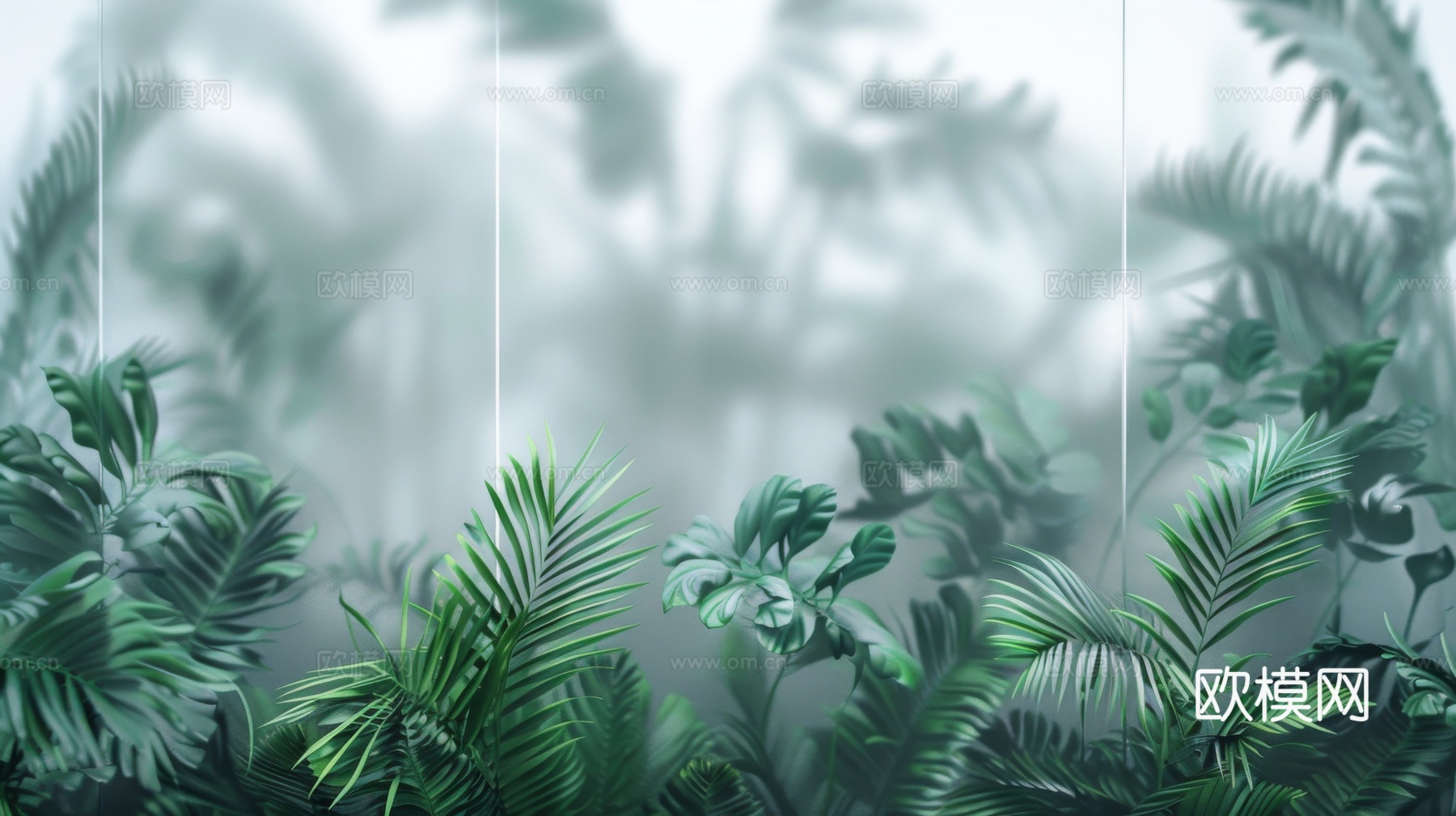 夹丝磨砂玻璃幕墙植物隔断下载（渲染图4）