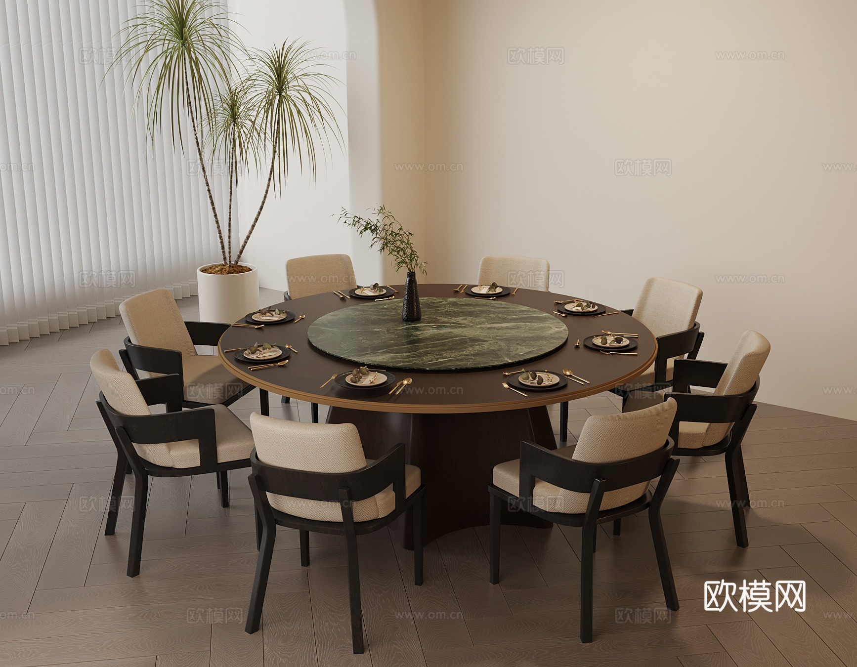 新中式餐桌椅su模型