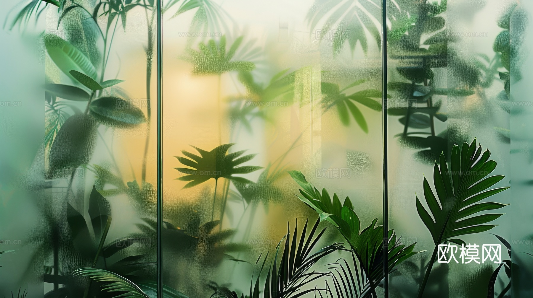 夹丝磨砂玻璃幕墙植物隔断下载（渲染图6）