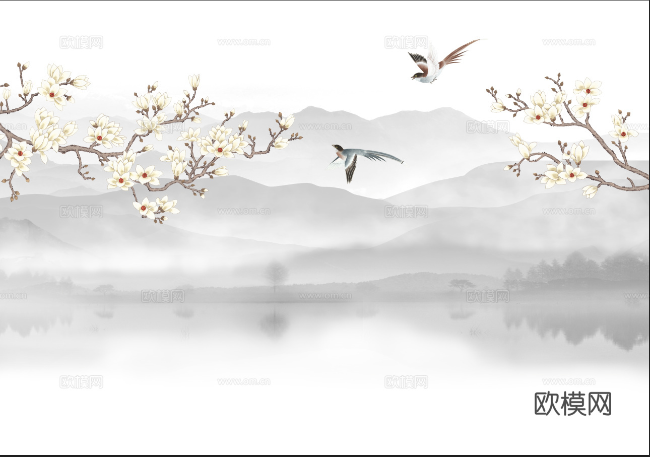 新中式水墨字画 山水装饰画 风景画
