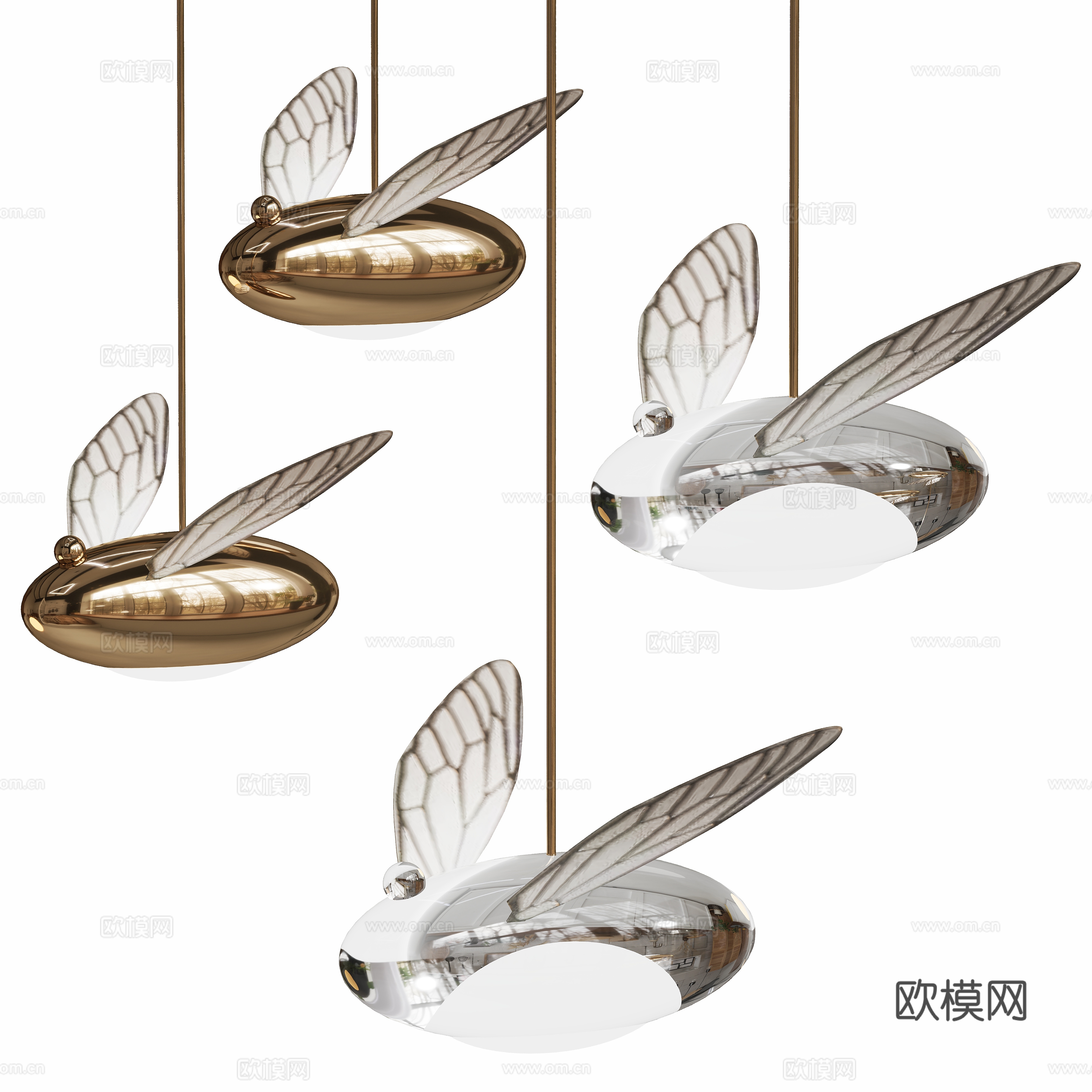 现代艺术金属吊灯床头灯3d模型
