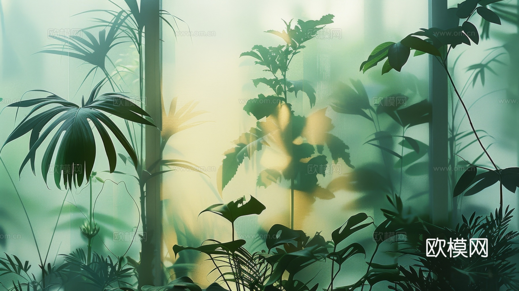 夹丝磨砂玻璃幕墙植物隔断