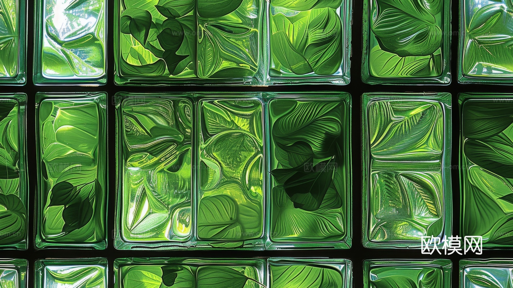 夹丝磨砂玻璃幕墙植物隔断下载（渲染图1）