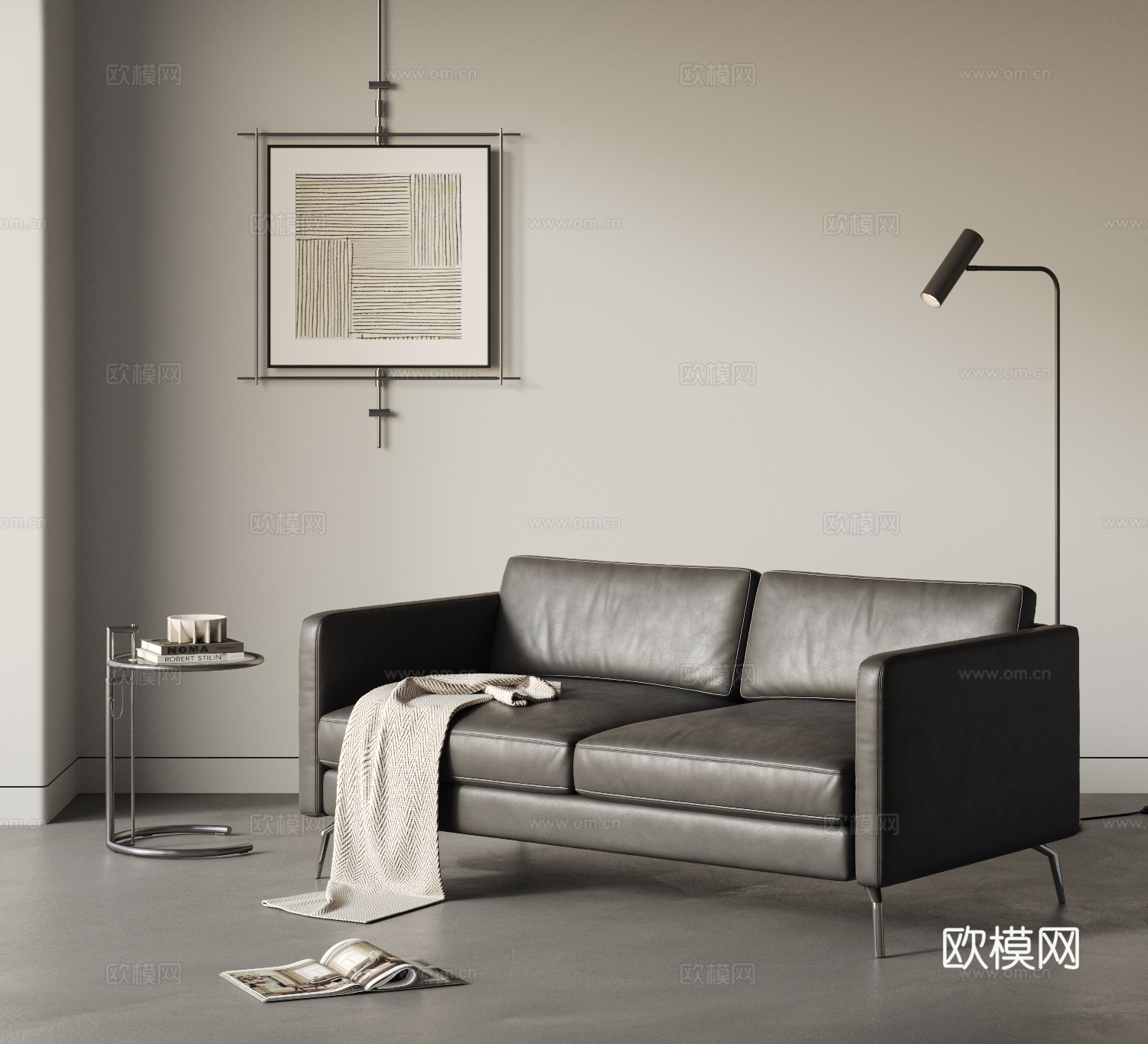 CASSINA 现代双人沙发 皮沙发 简约 包豪斯 挂画3d模型