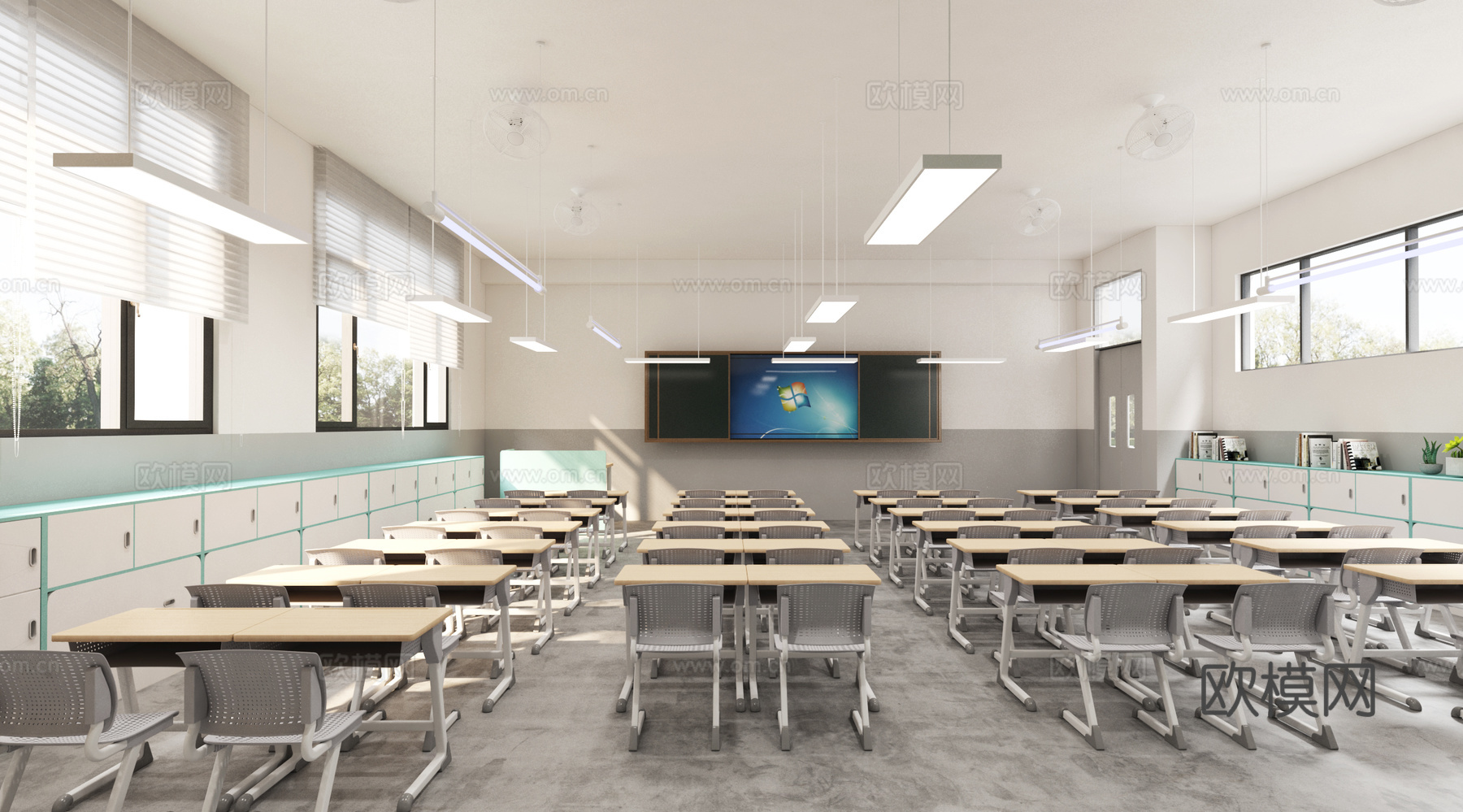 普通教室 学生课桌椅 中小学普通教室3d模型