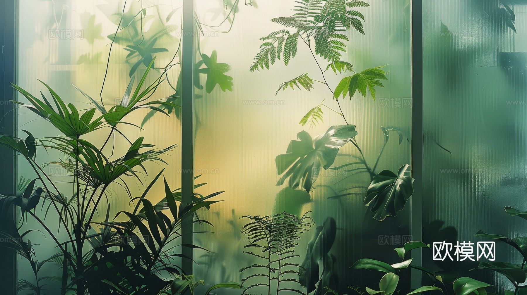 夹丝磨砂玻璃幕墙植物隔断