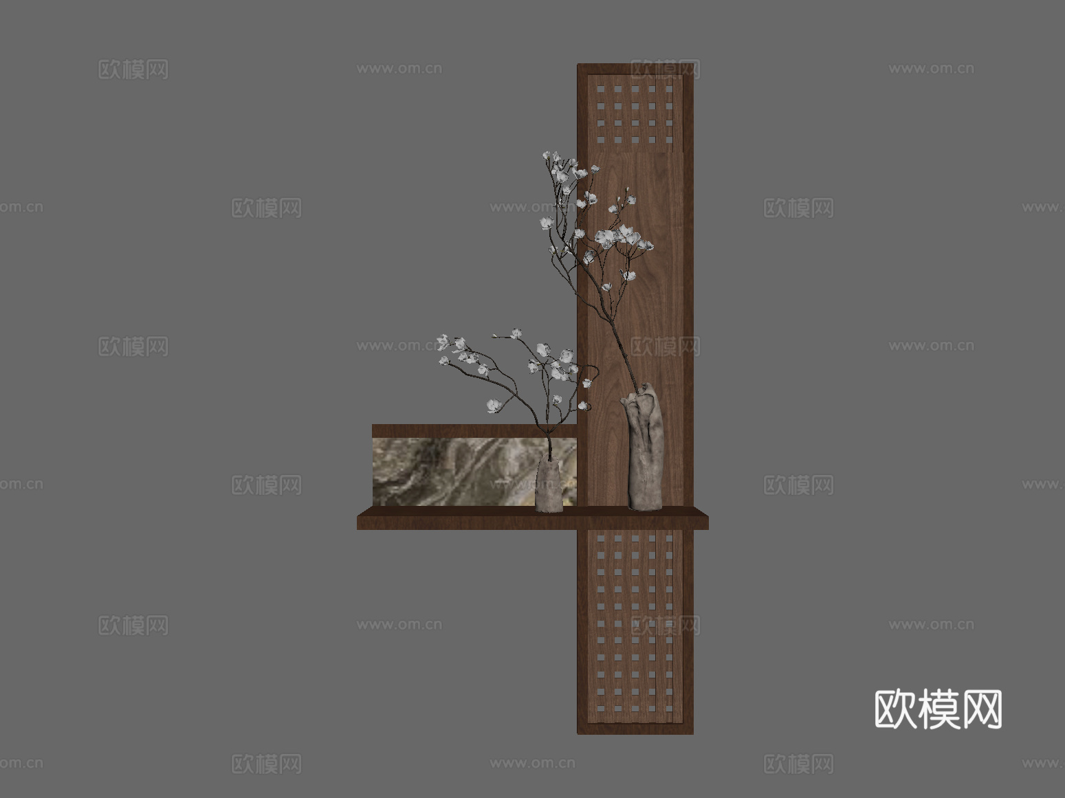 墙饰 新中式墙饰 挂饰 干枝绿植su模型
