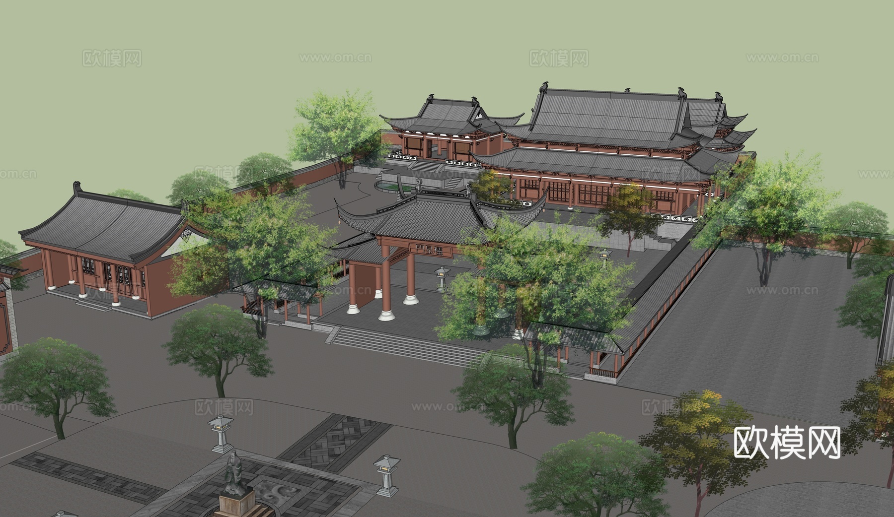 中式寺庙 公园景观 广场景观 古建群su模型