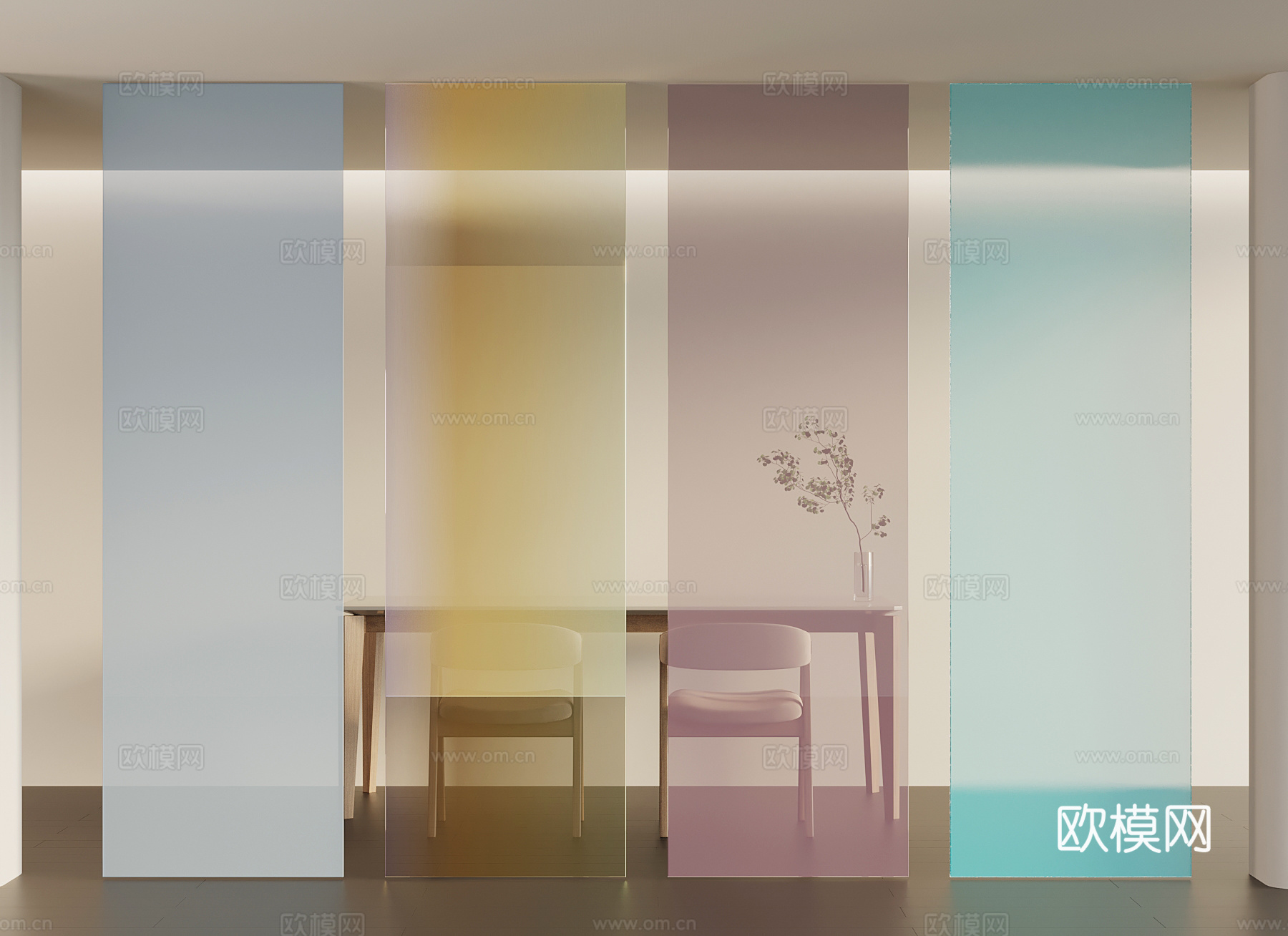 现代玻璃 彩色渐变 渐变 装饰玻璃3d模型