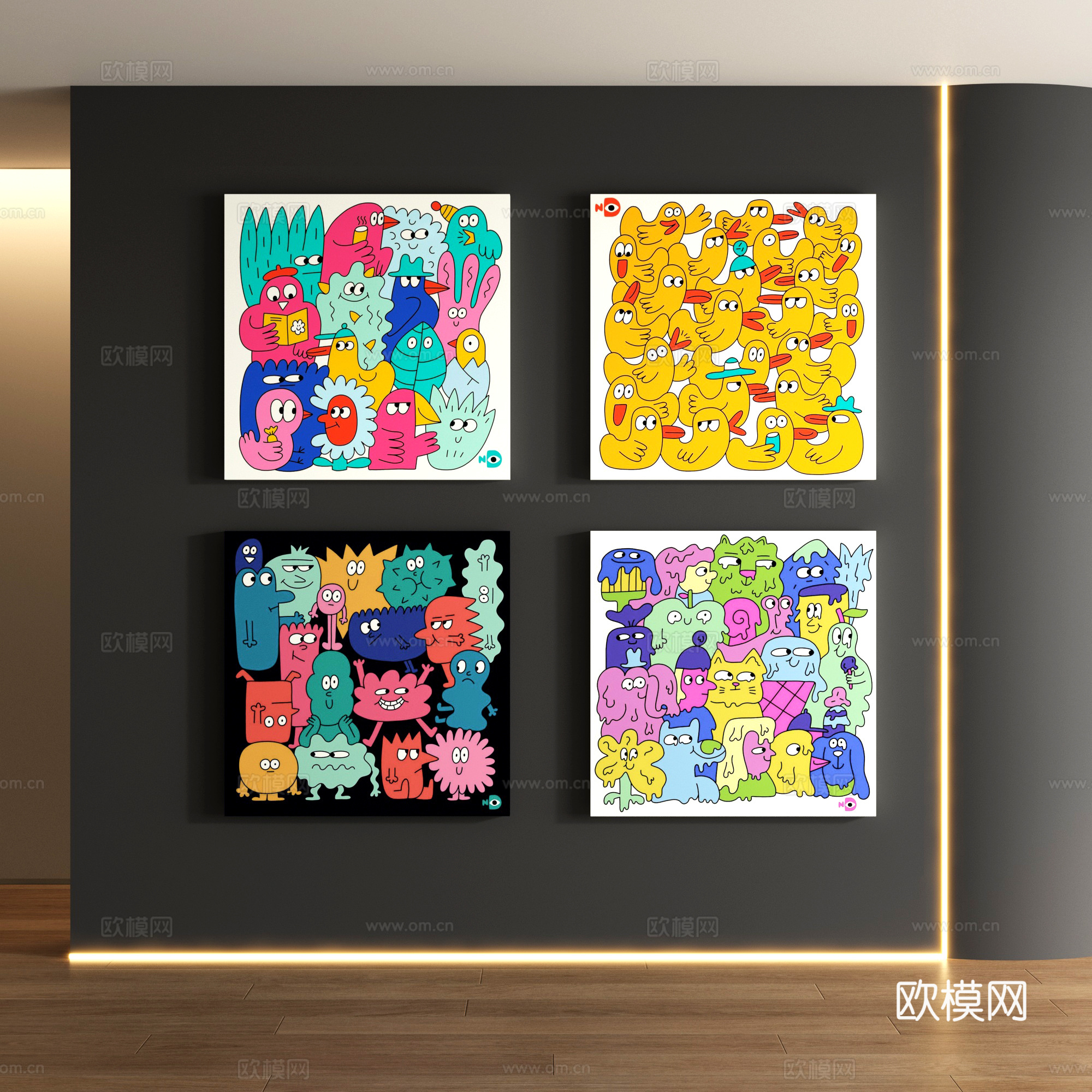 包豪斯卡通装饰画su模型