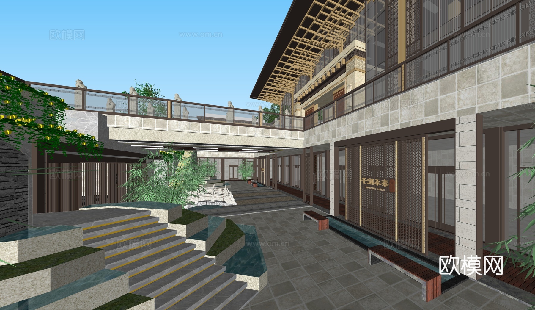 新中式售楼处 售楼部景观 私人会所 展馆建筑su模型