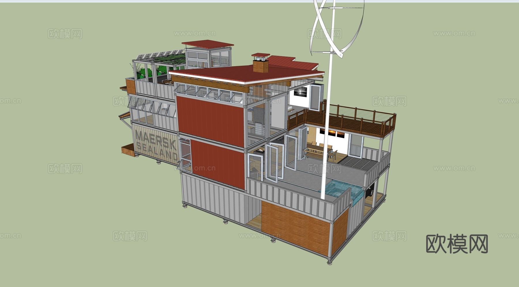 集装箱建筑 集装箱别墅 集装箱休息驿站su模型