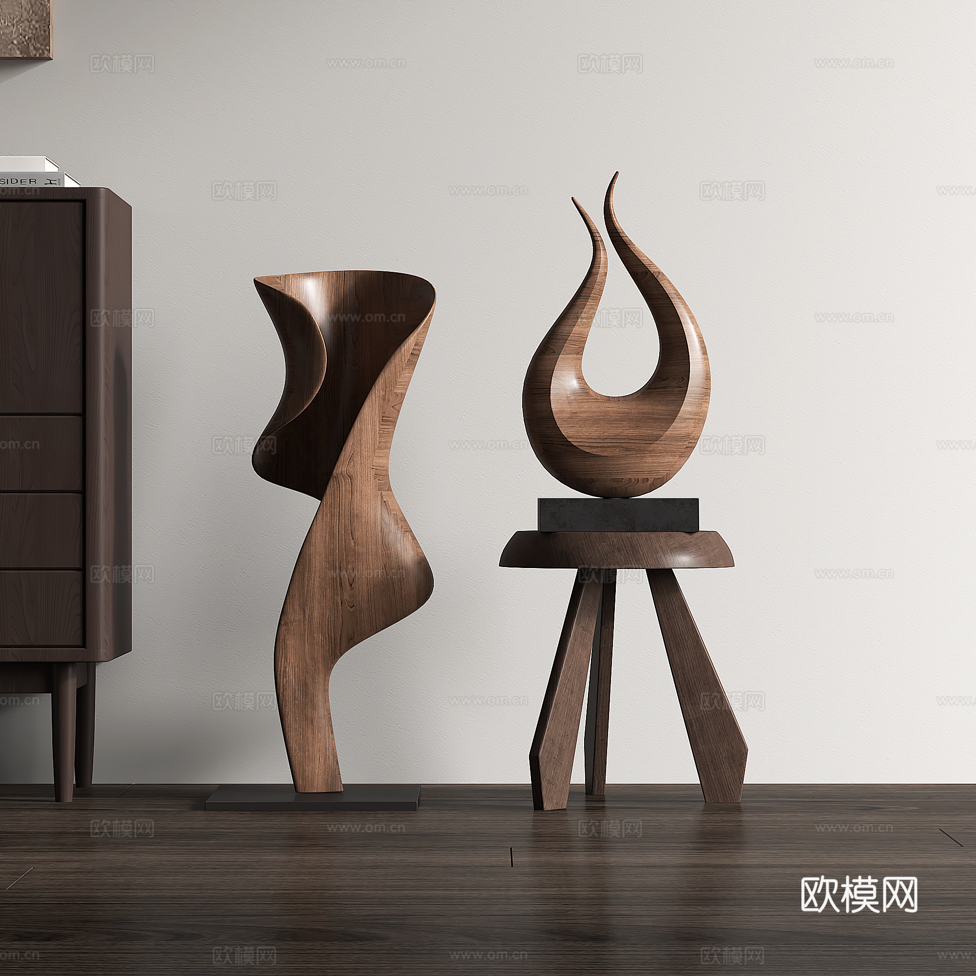 现代抽象木雕雕塑su模型