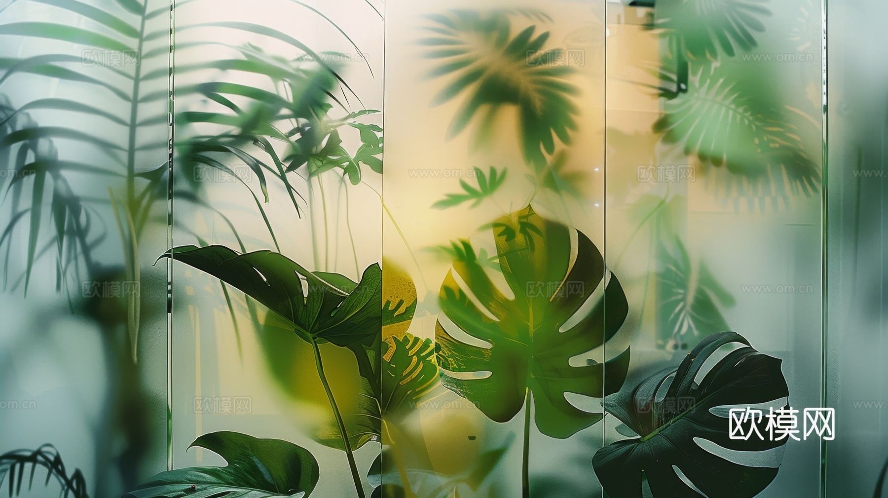 夹丝磨砂玻璃幕墙植物隔断下载（渲染图1）