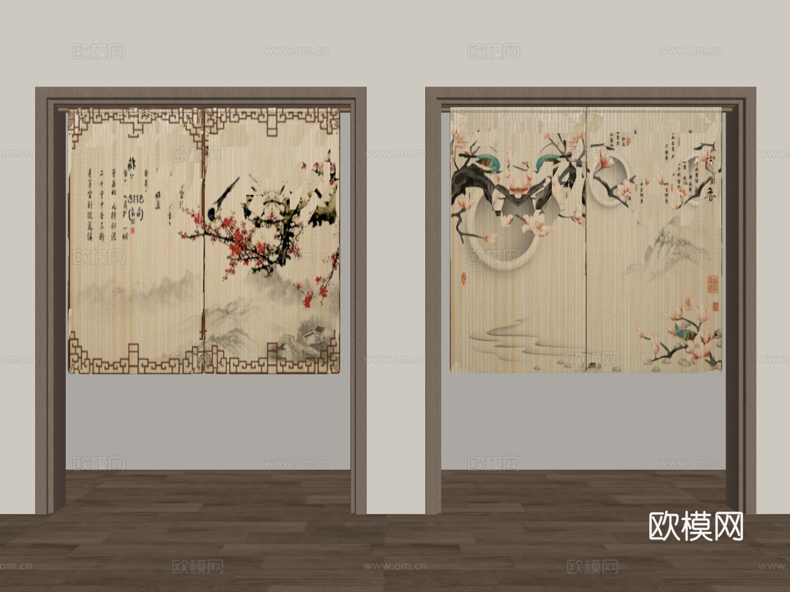 门帘 中式门帘 布帘su模型