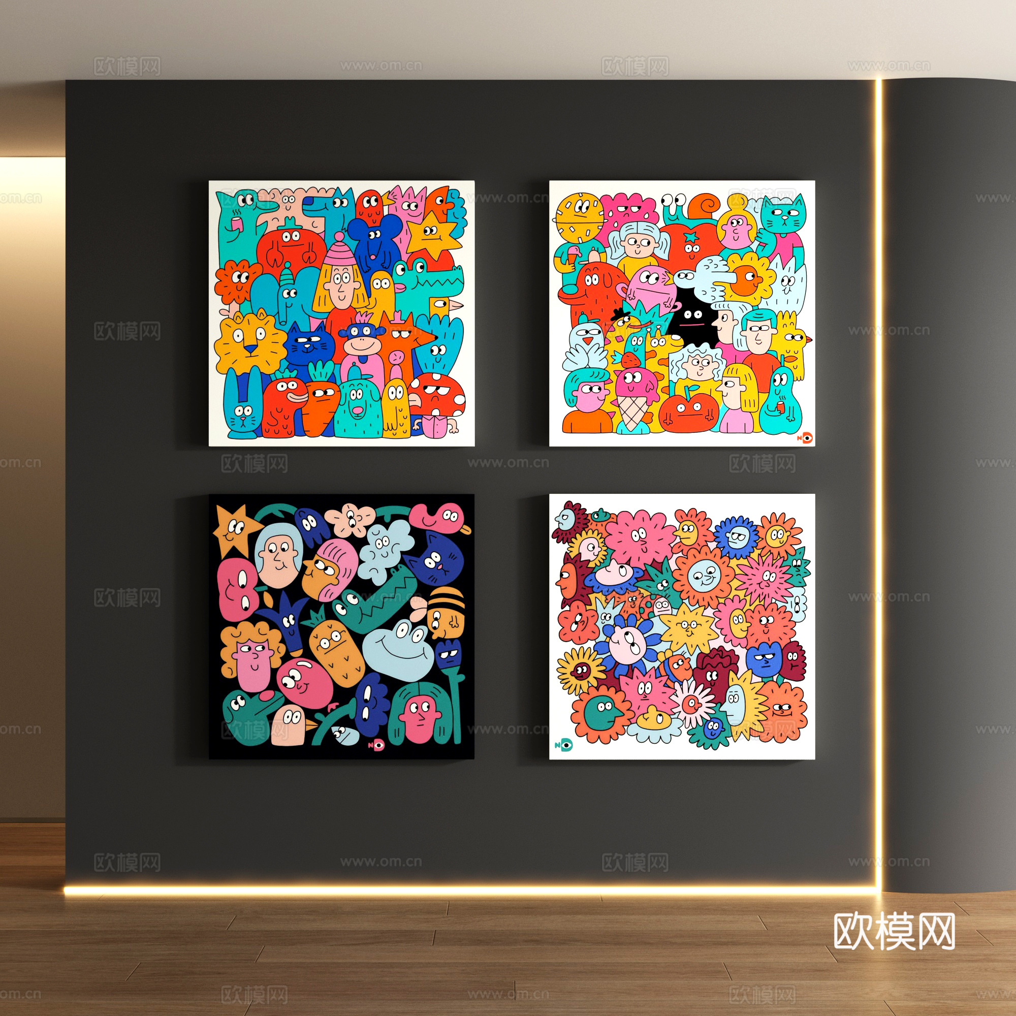 包豪斯卡通装饰画su模型