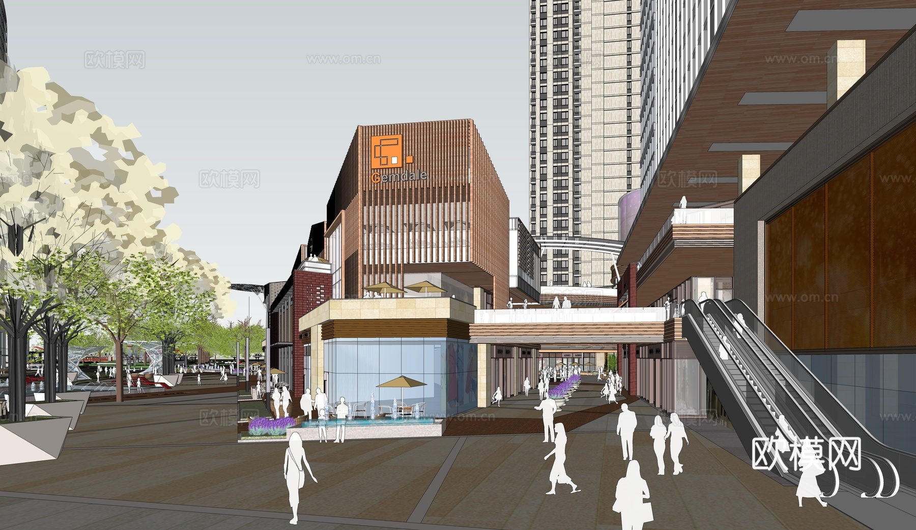 现代商业综合体 商业街 屋顶绿化 商场建筑su模型