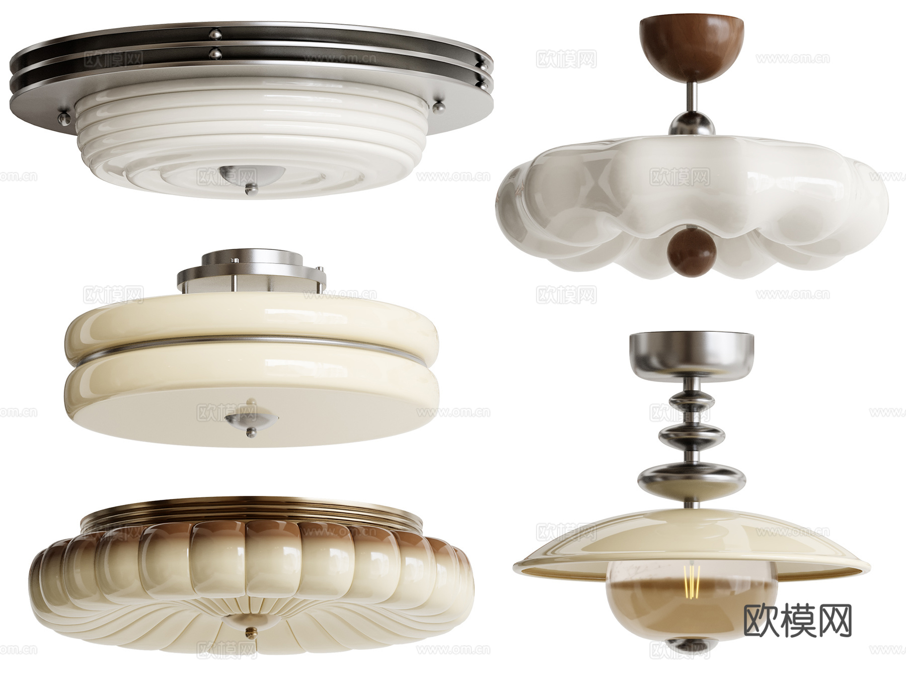 中古卧室吸顶灯 法式包豪斯吊灯 阳台餐厅书房灯具su模型下载（渲染图1）