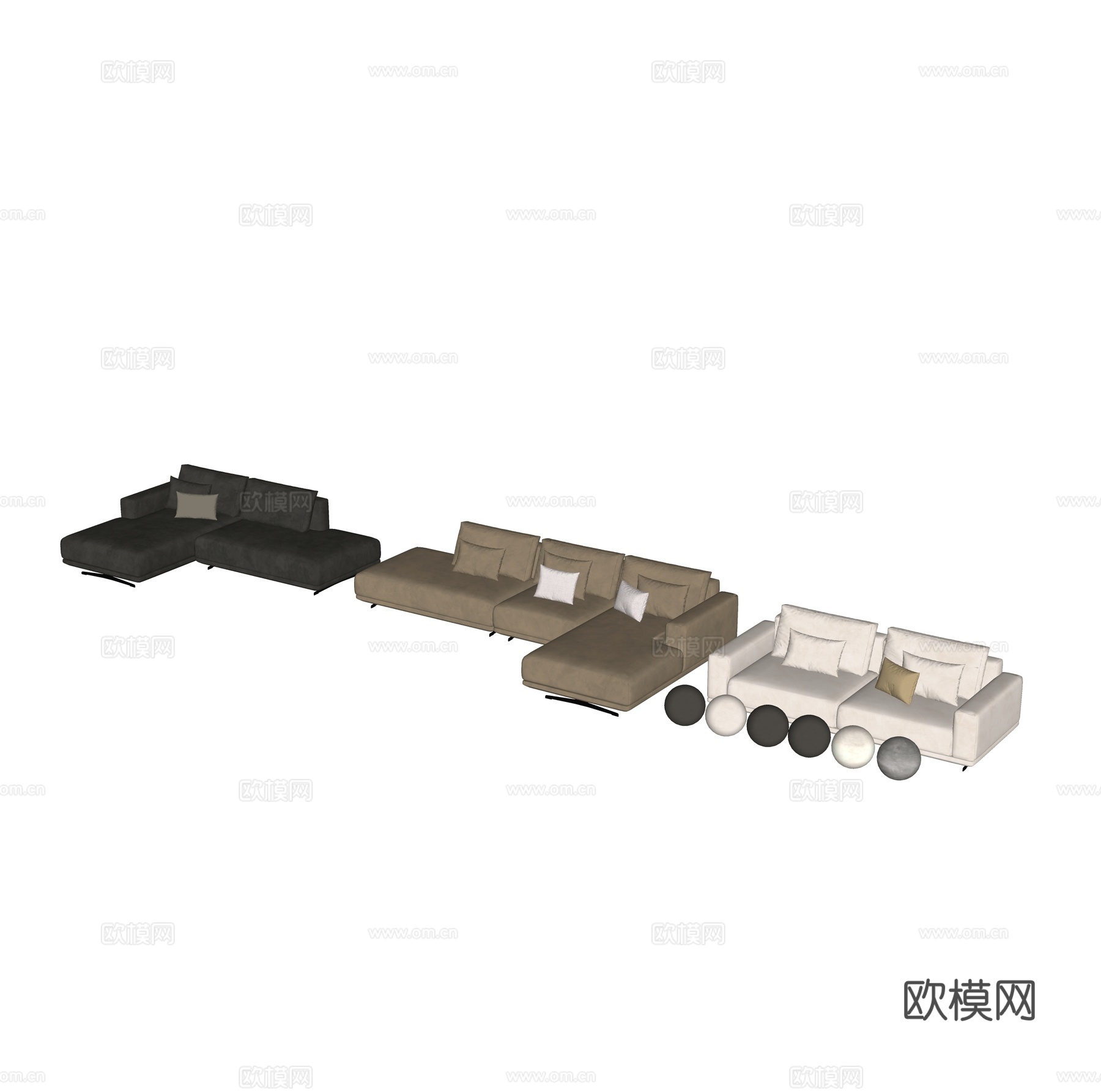 现代多人转角沙发集合su模型