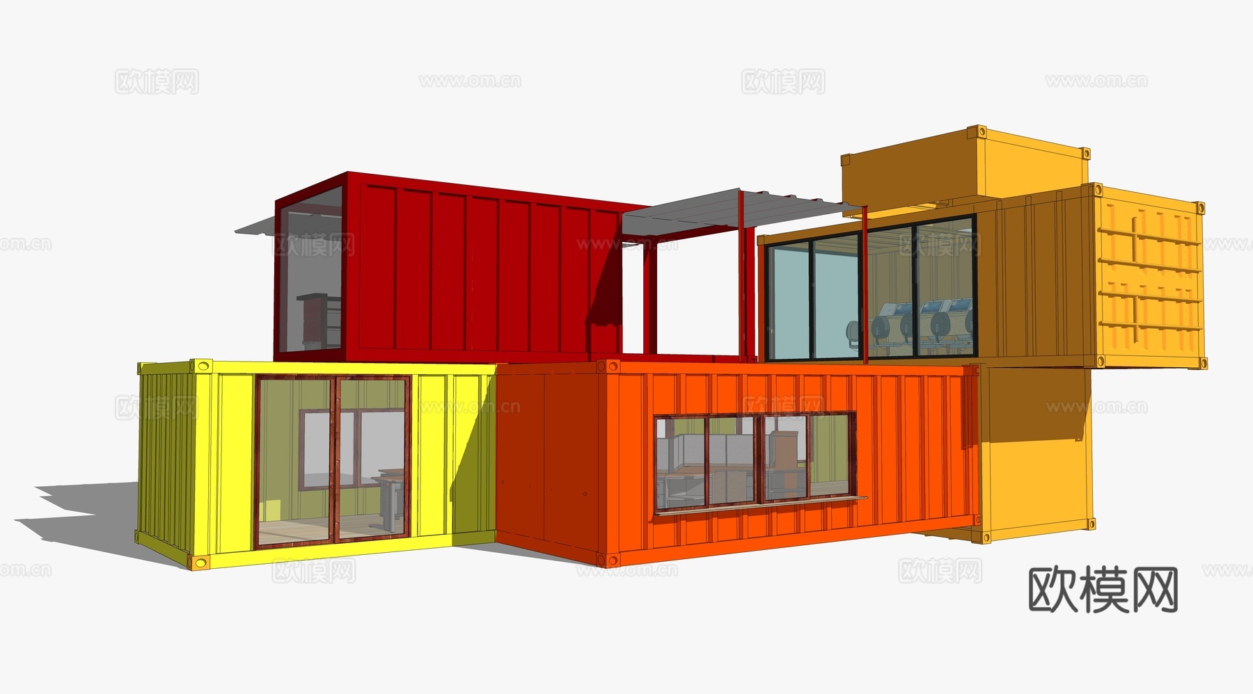 集装箱建筑 集装箱休息驿站 临时建筑su模型