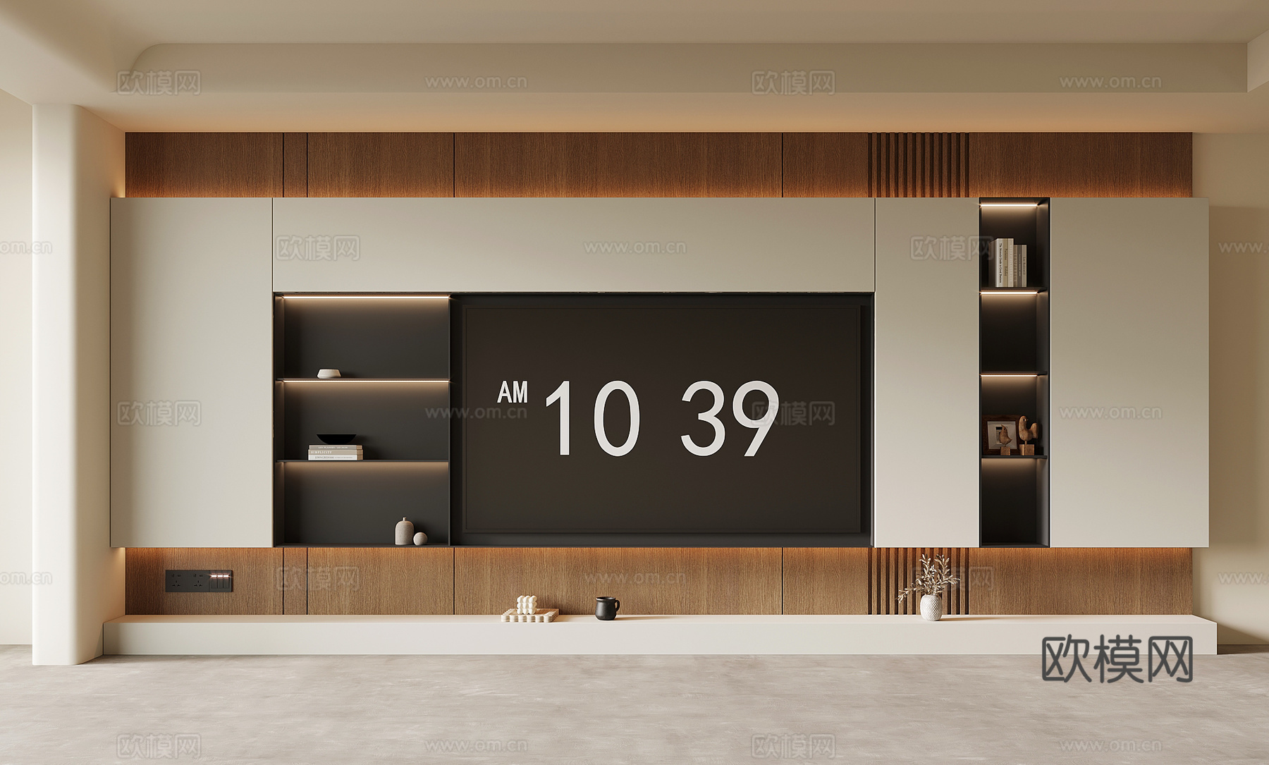 电视背景墙 现代奶油风电视背景墙 电视柜3d模型