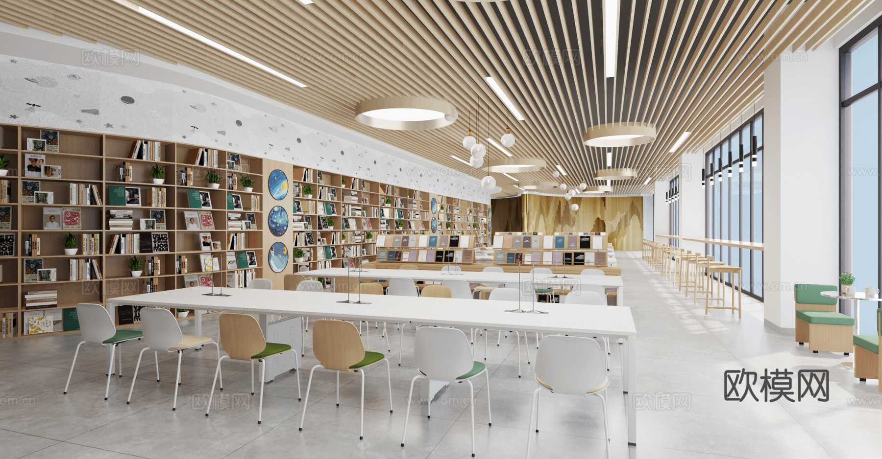 学生阅览室 现代图书馆 学生桌椅3d模型