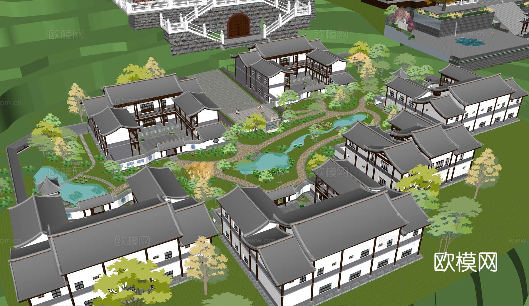 中式寺庙 古塔 中式风景园林su模型