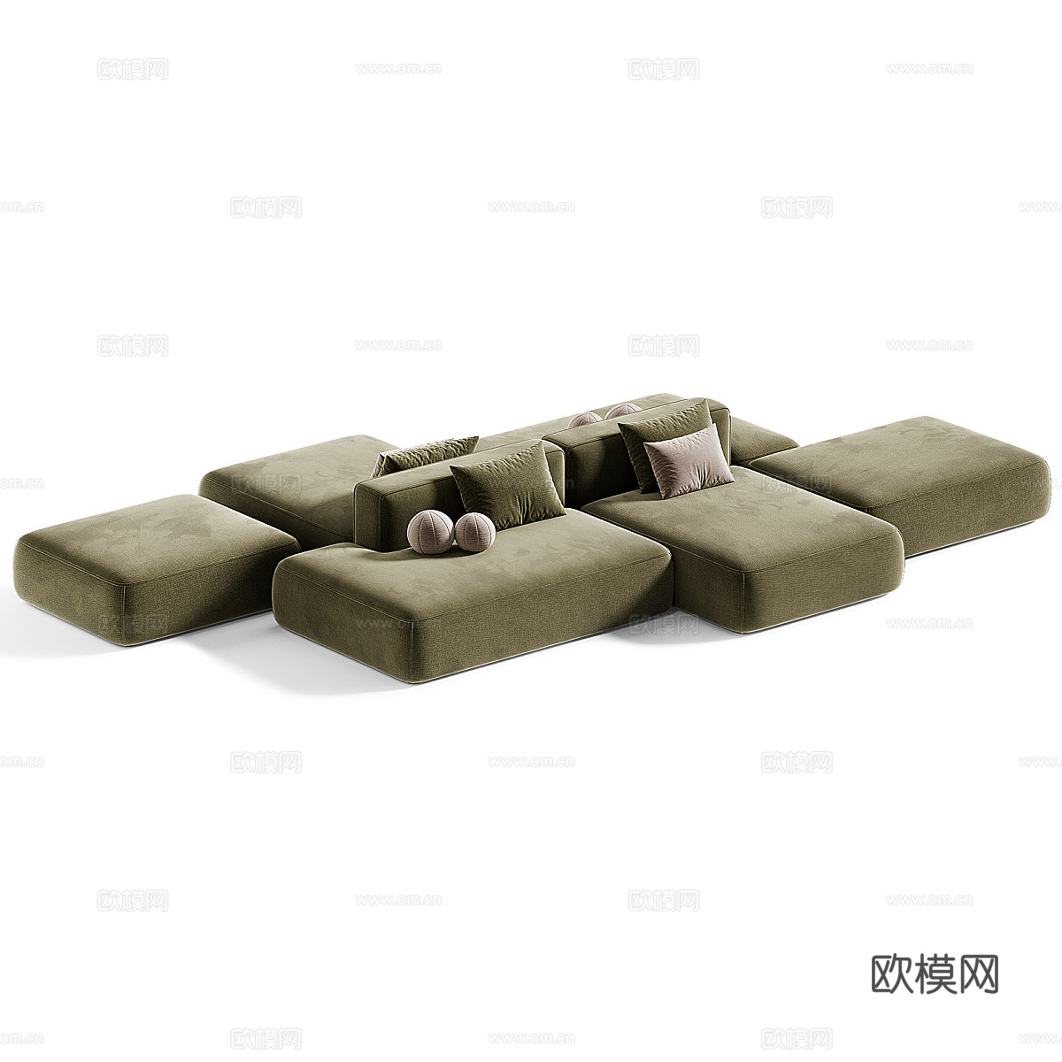 现代奶油风布艺组合沙发3d模型