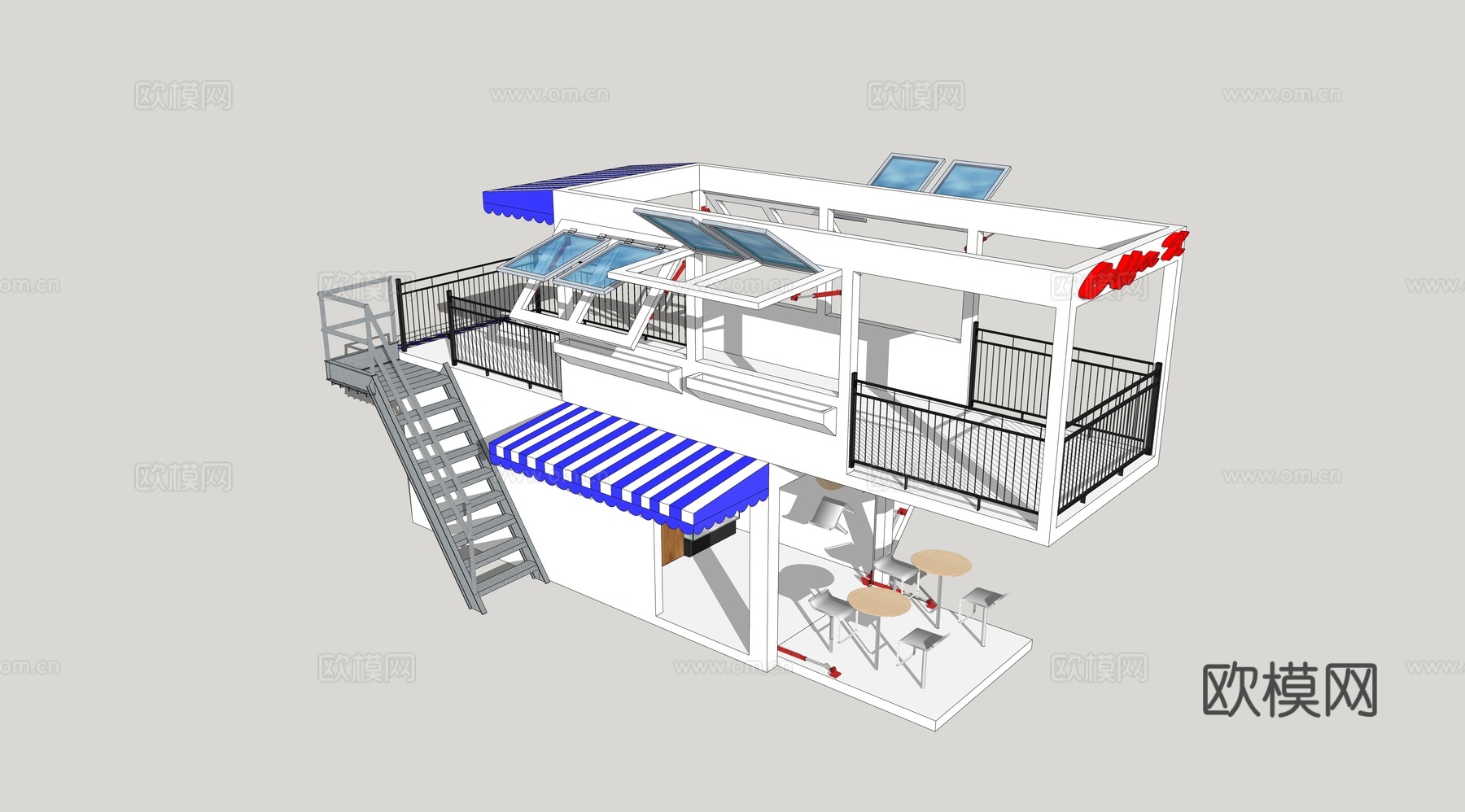 集装箱建筑 集装箱休息驿站 临时建筑su模型