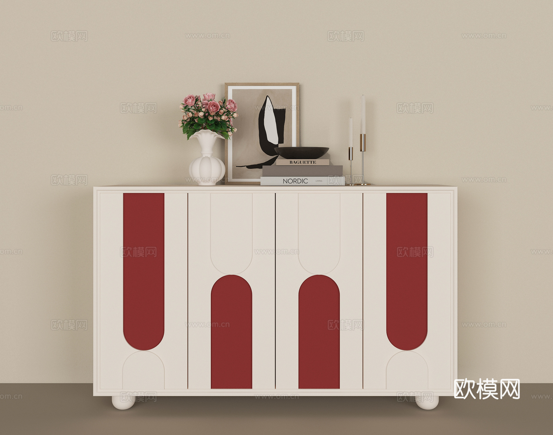 现代奶油风端景柜3d模型