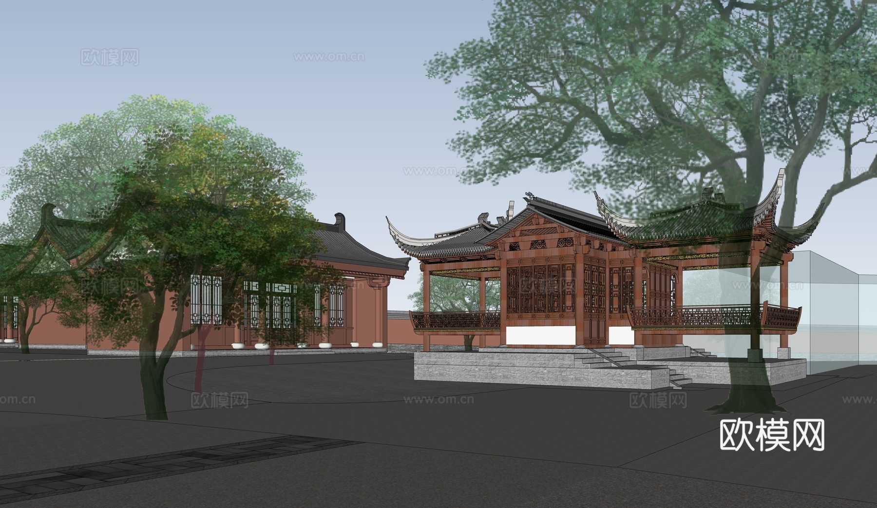 中式寺庙 公园景观 广场景观 古建群su模型