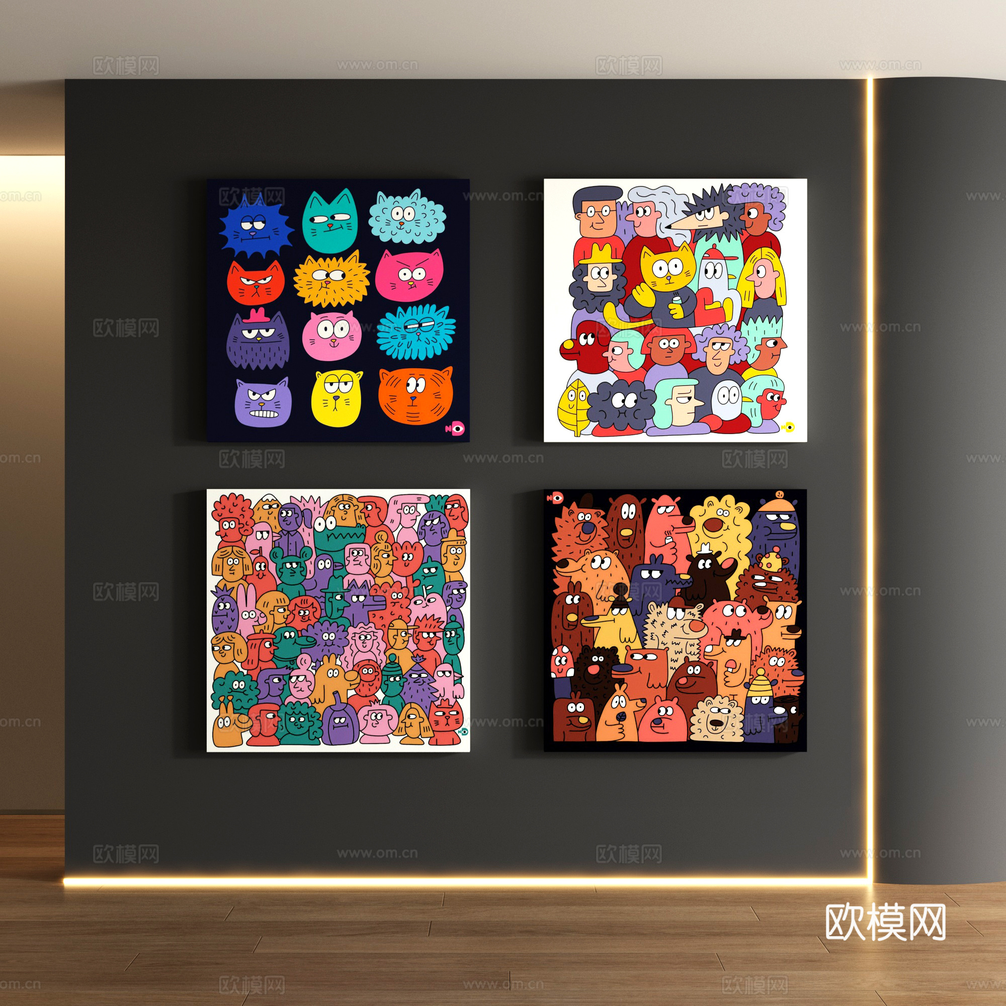 包豪斯卡通装饰画su模型