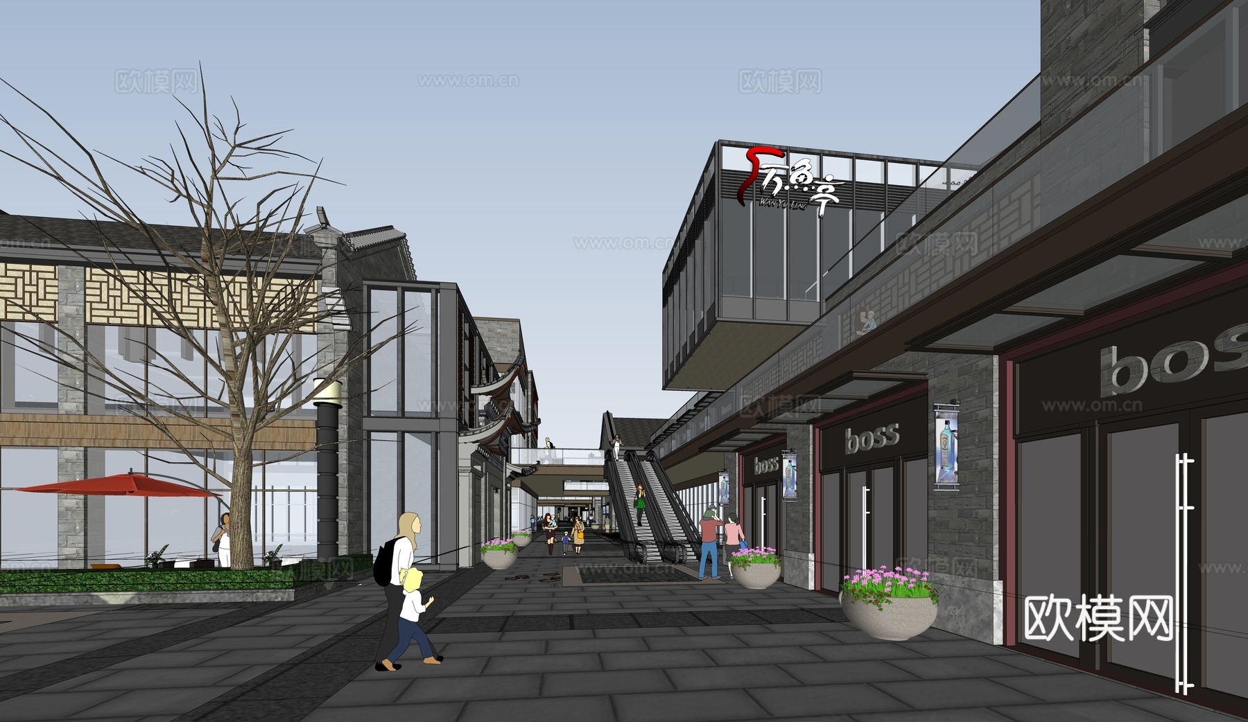 中式商业街 仿古街 步行街 网红街区 民宿建筑su模型