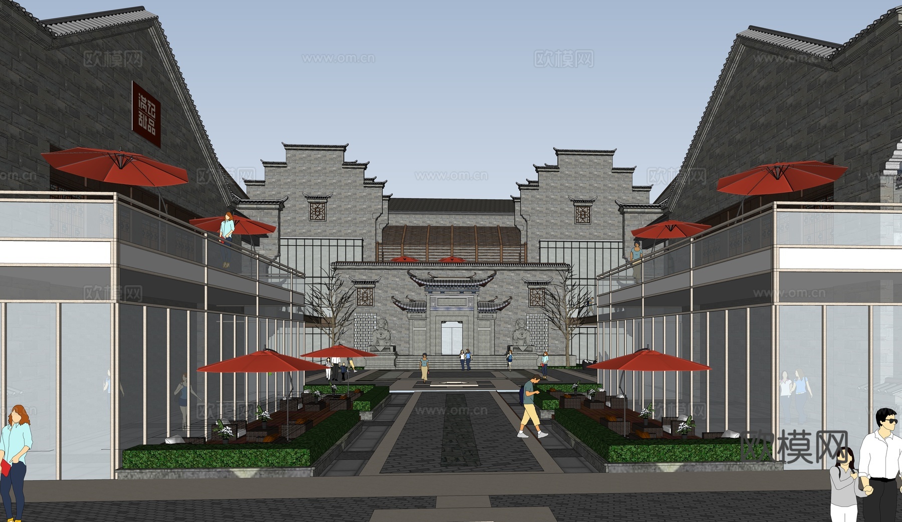 中式商业街 仿古街 步行街 网红街区 民宿建筑su模型