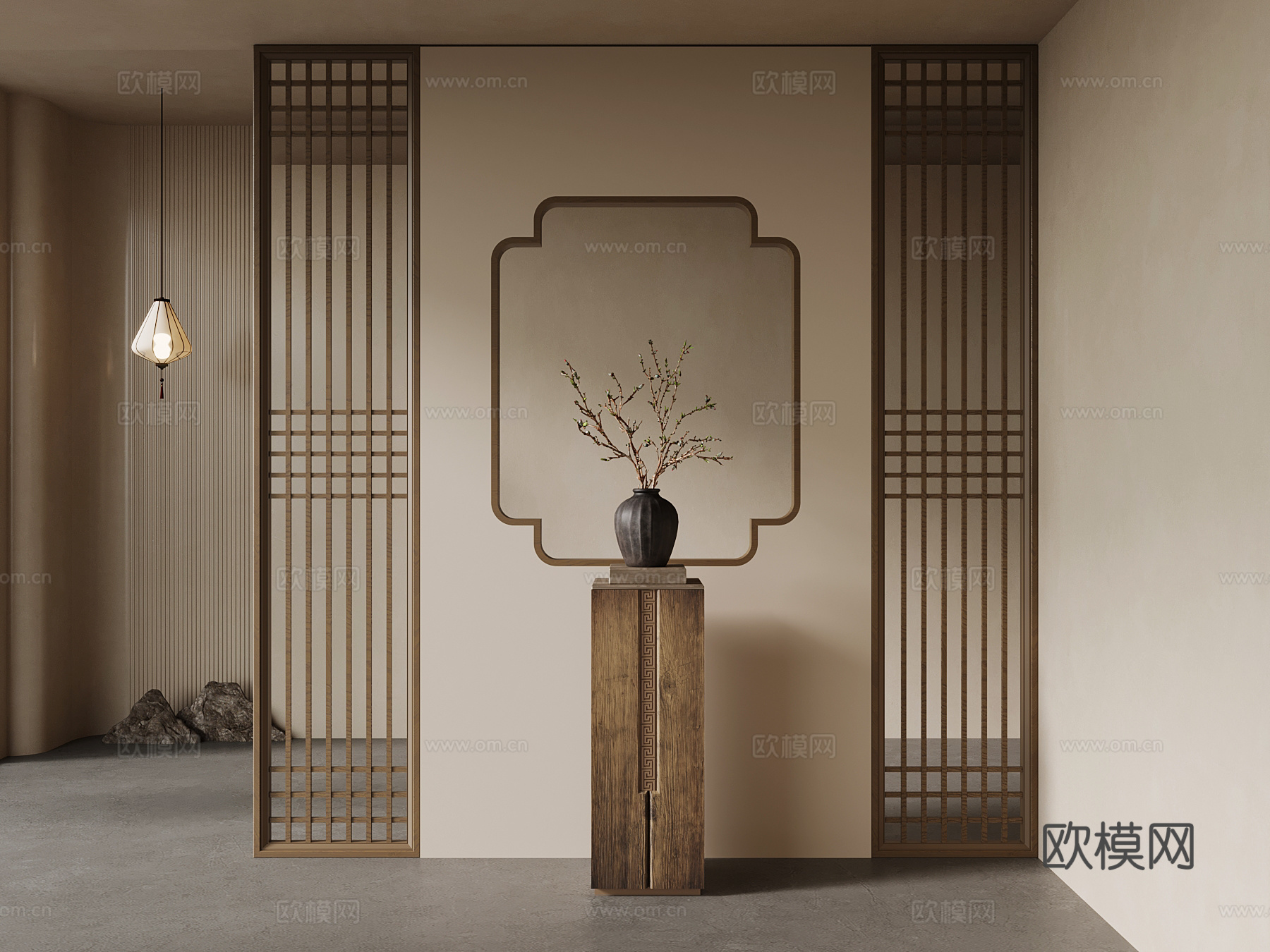 新中式玄关隔断 条案 端景柜 饰品摆件3d模型